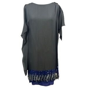 Poleci Dress Womens 0 Gray Blue Silk Avant Garde Sequin Asymmetrical